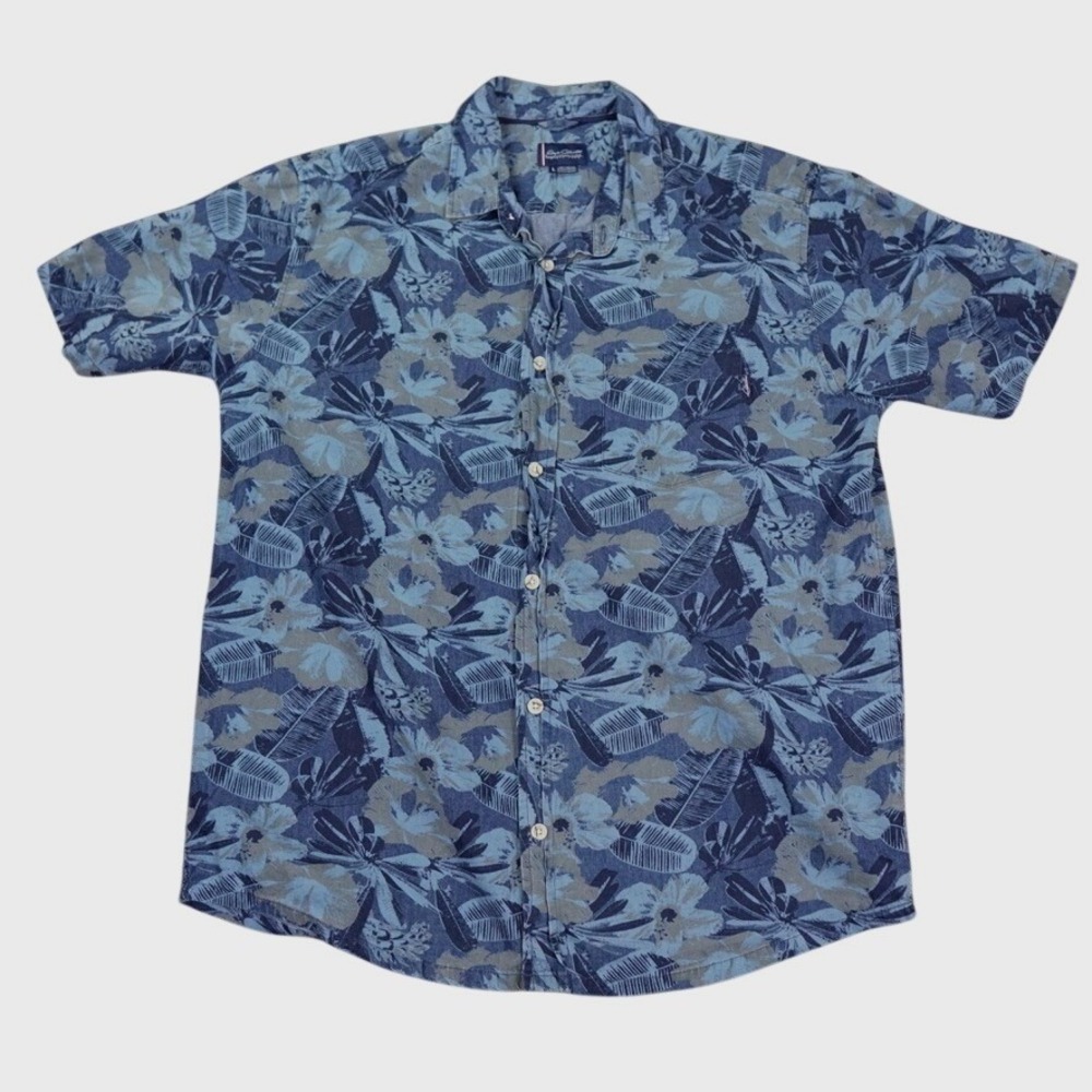 Jack O'Neill Hawaiian Shirt Men Large Blue Floral Tropical‎ Short Sleeve AOP